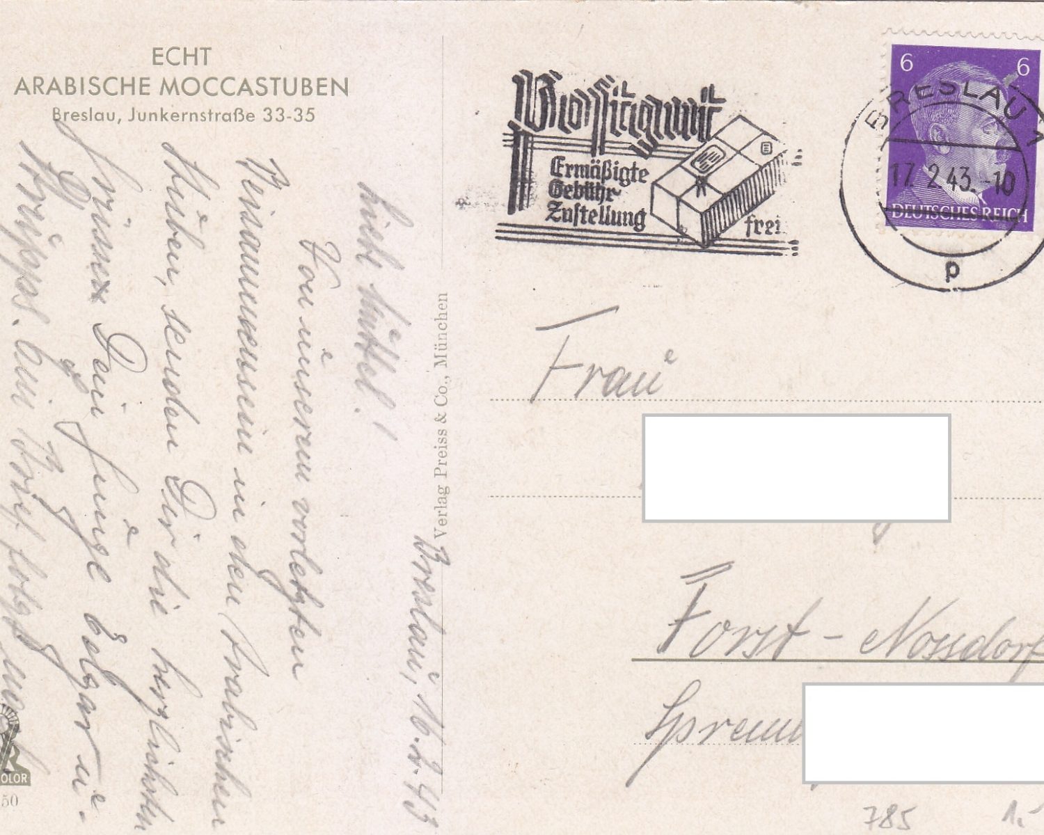 Deutsches Reich # 785 auf Postkarte