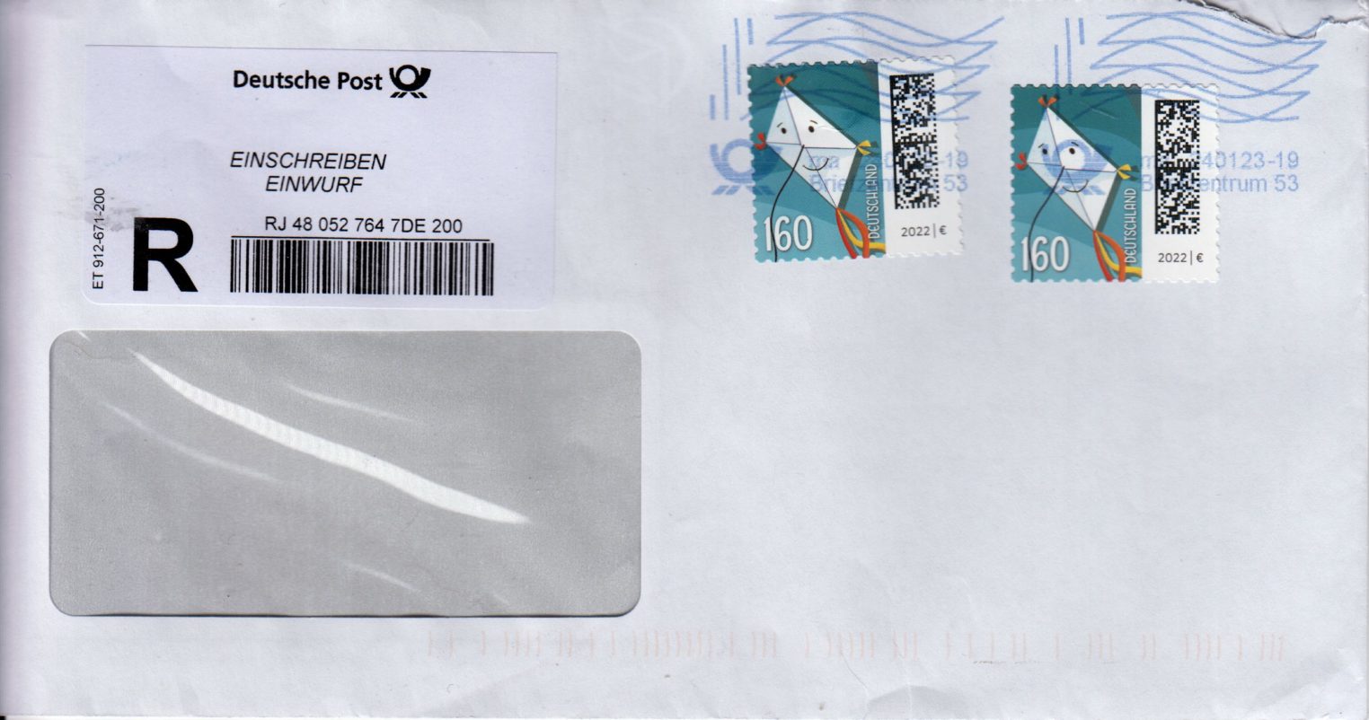 BRD_#3654+3654+Einschreiben Marken auf Brief – SparViel